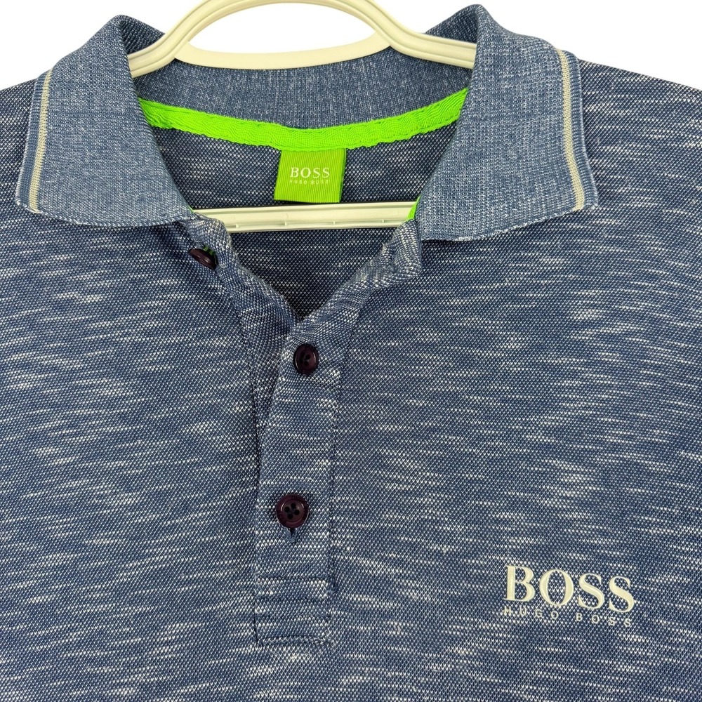 Boss Polo Shirt‎ Mens 2XL Blue Space Dye Marled Cotton Knit Logo Casual Top